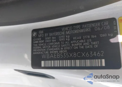 2008 BMW 650I from USA, damaged, VIN WBAEB535X8CX63462